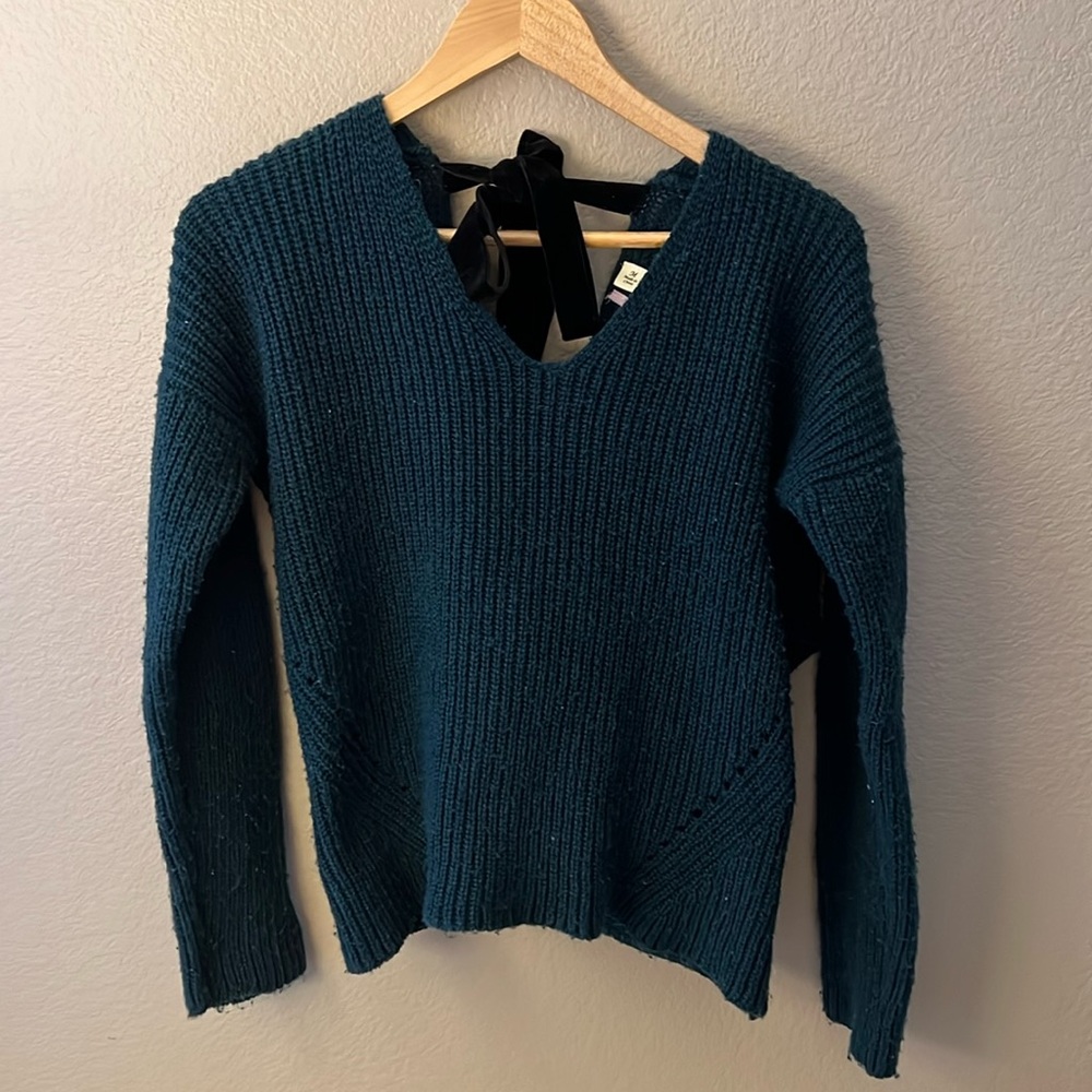 Lagoon Wrap Back Sweater with Velvet Tie